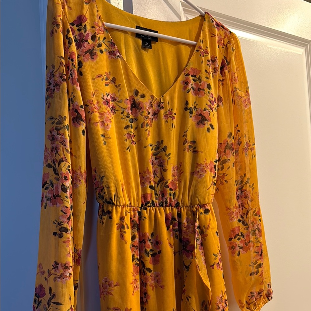 by & by Vibrant Yellow Floral Long Sleeve Dress
